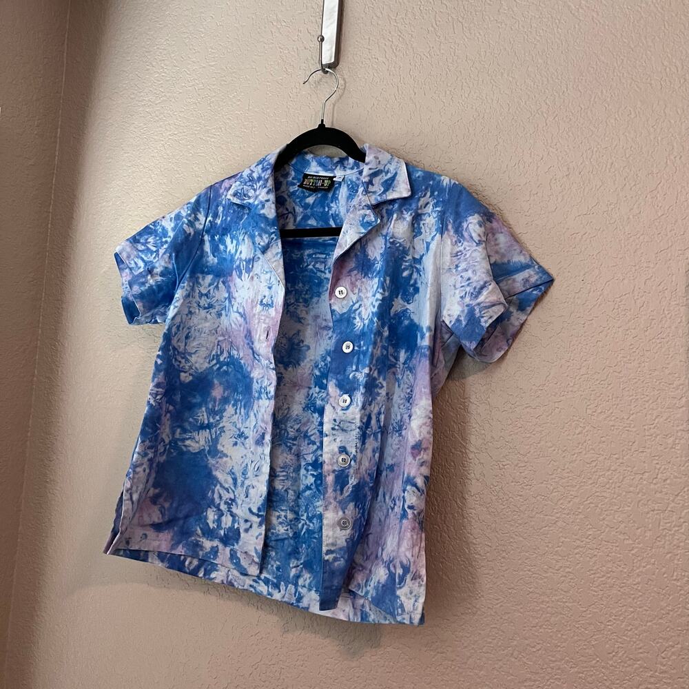 Big Bud Press Women’s Pantry Button Up Tie Dye Collared Shirt Size P Blue Purple - Picture 3 of 9